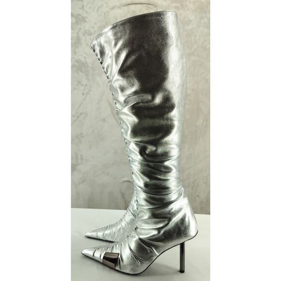 GIABORGHINI Parisi Silver High Heel Leather Boot - Picture 1 of 11